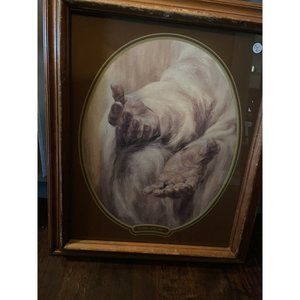 Vintage Come Unto Me Framed Picture with Painted Oval Glass Matte 1967 J. Reed